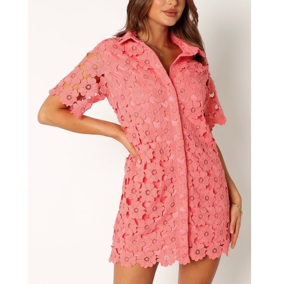 Petal & Pup Dresses & Skirts - Petal &‎ Pup Watermelon Pink Tallie Floral Embroidered Button Up Mini Dress 14